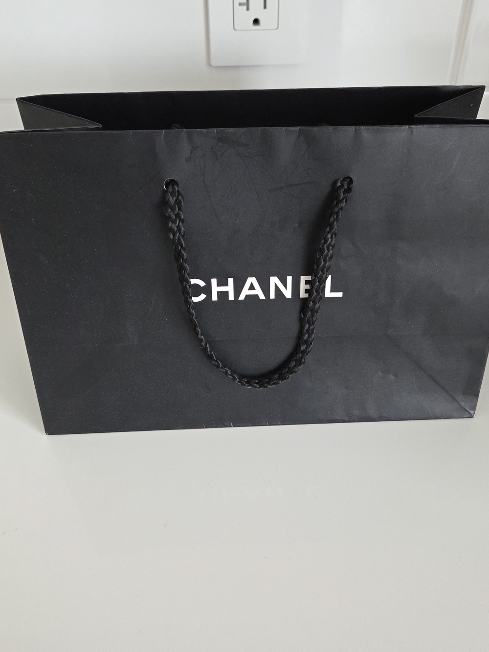 Authentic CHANEL Black Paper Shopping Gift Bag • Braided Handles • 9.5" x 6.25"